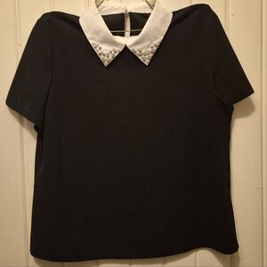 Elegant Black Blouse with Embellished Collar
